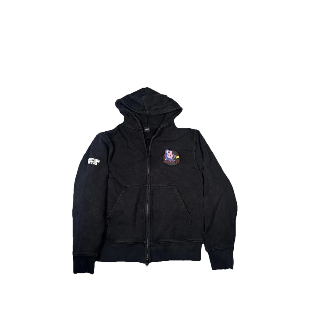 BT21 Hoodie Sweatshirt Mens Medium‎ Black Full Zip Cooky Graphic Space Back